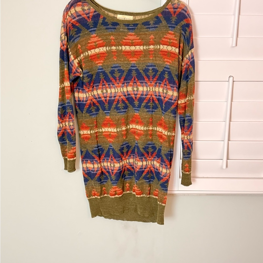 Vintage 90s Ralph Lauren Southwestern Coastal Cowgirl Knit Sweater Dress Size S